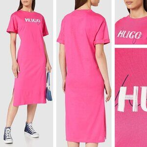 HUGO Hugo Boss Naily T-Shirt Dress In Bright Pink Women's Size 2 Organic Cotton